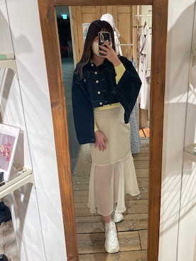 「OLIVE des OLIVE（オリーブデオリーブ）のアイテム（デニムジャケット）」を使った、yuzuさん（レディース・162cm）の冬コーディネート