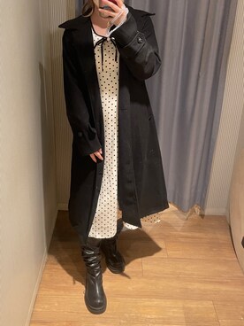 「OLIVE des OLIVE（オリーブデオリーブ）のアイテム（ステンカラーコート）」を使った、yuzuさん（レディース・162cm）の冬コーディネート