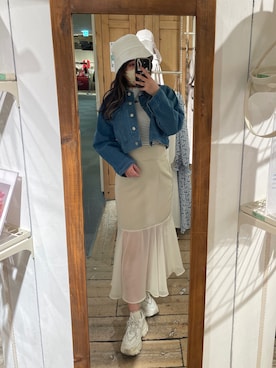「OLIVE des OLIVE（オリーブデオリーブ）のアイテム（デニムジャケット）」を使った、yuzuさん（レディース・162cm）の冬コーディネート