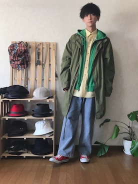 「WEGO（ウィゴー）のアイテム（モッズコート）」を使った、ゆーさん（メンズ・183cm）の春コーディネート