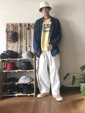 「アイテム（ハット、ホワイト系）」を使った、ゆーさん（メンズ・183cm）の春コーディネート