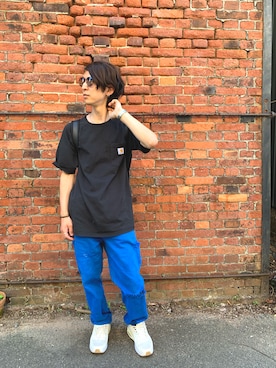 「Carhartt（カーハート）のアイテム（トップス、ブラック系）」を使った、muさん（メンズ・166cm）の夏コーディネート