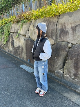 「アイテム（ダウンベスト）」を使った、murajinさん（レディース・150cm）の秋コーディネート