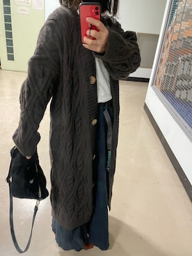 「chanti classicのアイテム（カーディガン/ボレロ、ブラウン系）」を使った、武蔵さん（レディース・154cm）の冬コーディネート