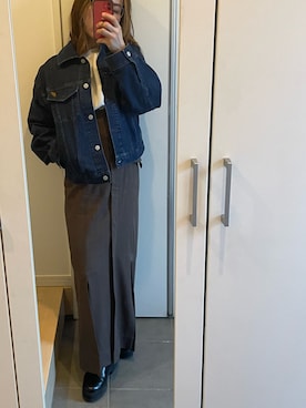 「LOUNIE（ルーニィ）のアイテム（デニムジャケット、ブルー系）」を使った、武蔵さん（レディース・154cm）の春コーディネート