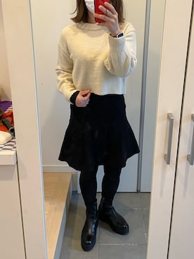 「KUMIKYOKU sis（クミキョクシス）のアイテム（スカート、ブラック系）」を使った、武蔵さん（レディース・154cm）の冬コーディネート