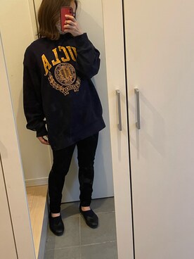 「UNIQLO（ユニクロ）のウルトラストレッチジーンズ（デニムパンツ）」を使った、武蔵さん（レディース・154cm）の冬コーディネート