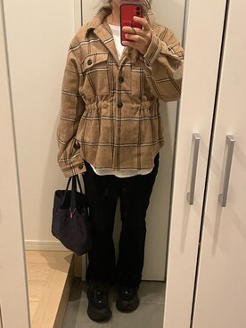 「GU（ジーユー）のアイテム（その他パンツ、ブラック系）」を使った、武蔵さん（レディース・154cm）の秋コーディネート