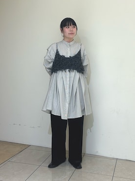 「KBF（ケイビーエフ）のボリュームタックミニワンピース（ワンピース）」を使った、yamamoto kahoさん（レディース・163cm）の秋コーディネート