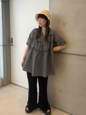 「SMELLY（スメリー）のアイテム（帽子）」を使った、yamamoto kahoさん（レディース・163cm）の夏コーディネート