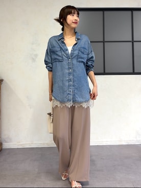 「Jena espace merveilleux（ジェナ　エスパスメルヴェイユ）の【販売後即完売】【夏も着れる】テンセルデニムシャツ（シャツ/ブラウス、ブルー系）」を使った、makoo.jjさん（レディース・168cm）の春コーディネート