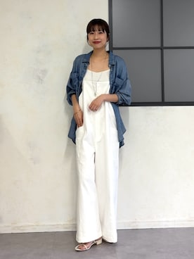 「Jena espace merveilleux（ジェナ　エスパスメルヴェイユ）の【販売後即完売】【夏も着れる】テンセルデニムシャツ（シャツ/ブラウス、ブルー系）」を使った、makoo.jjさん（レディース・168cm）の春コーディネート