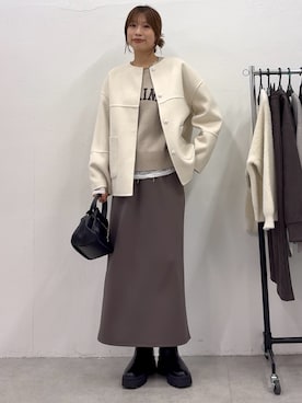 「アイテム（ノーカラージャケット）」を使った、makoo.jjさん（レディース・168cm）の秋コーディネート