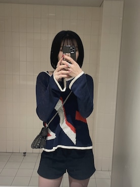 「SHAGGIE（シャギー）の【絶対絶対盛れる！韓国風ショートパンツ】モノグラムタイトハイウエストショートパンツ（その他パンツ）」を使った、Ⓜ︎さん（レディース・166cm）の夏コーディネート