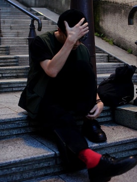 「Yohji Yamamoto（ヨウジヤマモト）のアイテム（バッグ）」を使った、isonfleekさん（メンズ・167cm）の秋コーディネート