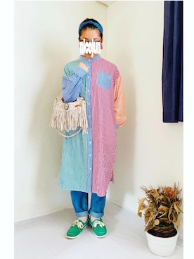 「お仕事スタイル」｜「アイテム（シャツワンピース）」を使った、nicojun19さん（レディース・155cm）の秋コーディネート