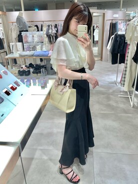 「one after another NICE CLAUP（ワンアフターアナザーナイスクラップ）の2way/ボウタイフレアスリーブブラウス（シャツ/ブラウス）」を使った、あづささん（レディース・156cm）の夏コーディネート