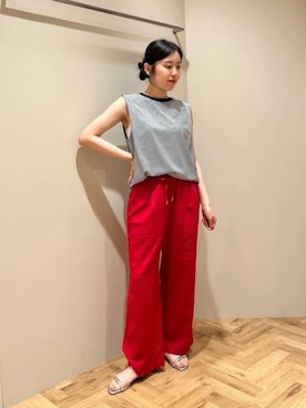 「アイテム（パンツ、レッド系）」を使った、島津（shimazu)さん（レディース・160cm）の春コーディネート