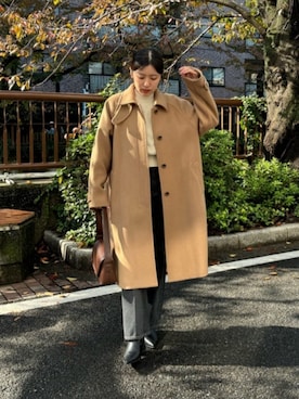 「骨格ナチュラル」｜「アイテム（ステンカラーコート）」を使った、島津（shimazu)さん（レディース・160cm）の冬コーディネート