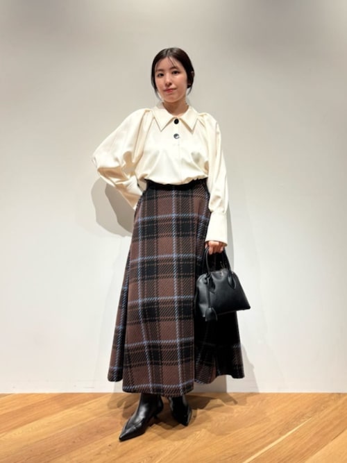 EMMEL REFINES＞EM ツィードライク チェック フレアスカート