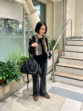 「アイテム（トートバッグ、ブラック系）」を使った、madokaさん（レディース・151cm）の冬コーディネート