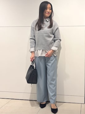 「COUP DE CHANCE（クードシャンス）の【手洗い可】ラメ混ニットトップス（ニット/セーター、グレー系）」を使った、シオンさん（レディース・161cm）の冬コーディネート