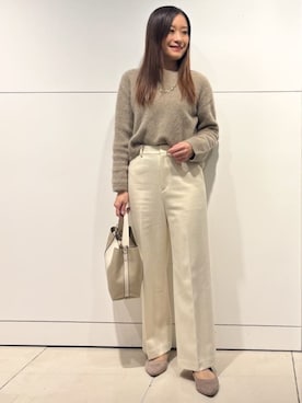 「COUP DE CHANCE（クードシャンス）の【フォックス混】ショート丈ニットトップス（ニット/セーター、ベージュ系）」を使った、シオンさん（レディース・161cm）の冬コーディネート