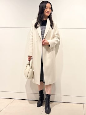 「COUP DE CHANCE（クードシャンス）の【日本製】チェスター風コート（チェスターコート、ホワイト系）」を使った、シオンさん（レディース・161cm）の冬コーディネート