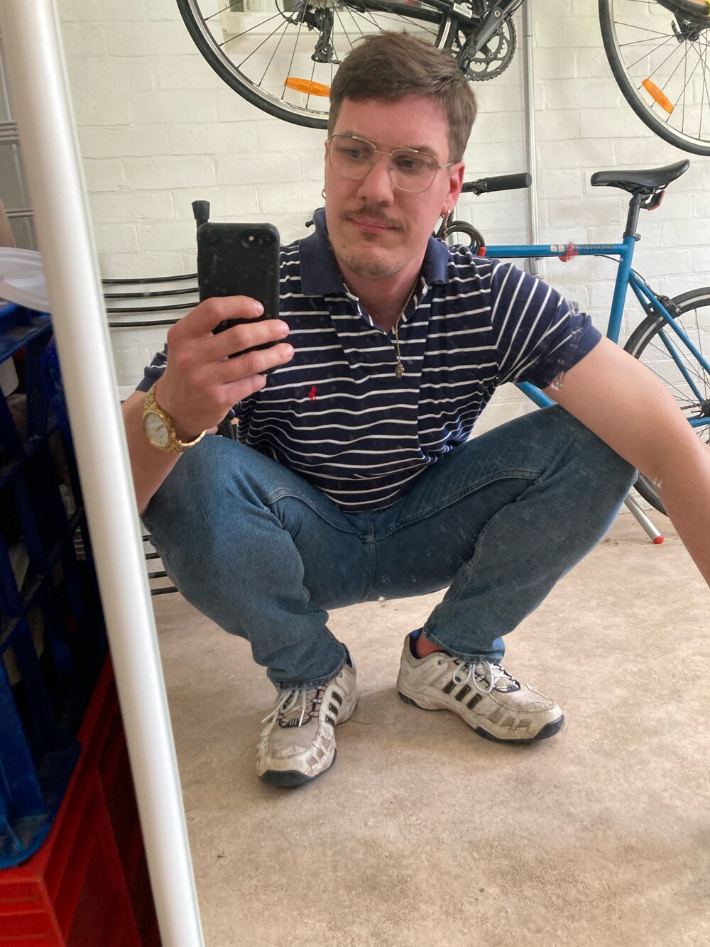 「POLO RALPH LAURENのPolo Ralph Lauren - ボーダー ポロシャツ - men - コットン - XL（ポロシャツ、ブルー系）」を使った、jimmyadiladさん（メンズ・183cm）の秋コーディネートの1枚目の写真