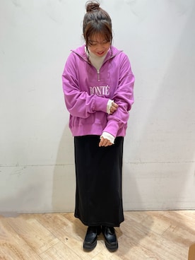 「Samansa Mos2 blue」｜「アイテム（スウェット）」を使った、か な み さん（レディース・154cm）の冬コーディネート