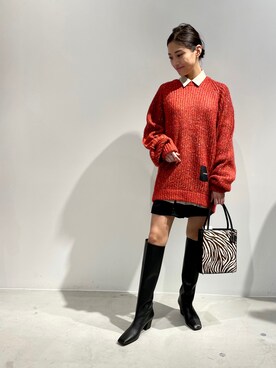 「LOVELESS（ラブレス）のカラーネップラグランプルオーバー（ニット/セーター、レッド系）」を使った、kana0219さん（レディース・158cm）の秋コーディネート