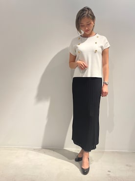 「LOVELESS（ラブレス）のミラノリブボタンディティールニット（ニット/セーター、ホワイト系）」を使った、kana0219さん（レディース・158cm）の夏コーディネート