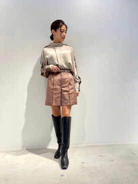 「LOVELESS（ラブレス）のタックショートパンツ（その他パンツ、ブラウン系）」を使った、kana0219さん（レディース・158cm）の秋コーディネート