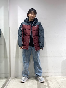 「アイテム（ダウンジャケット/コート、レッド系）」を使った、REMIさん（レディース・155cm）の秋コーディネート