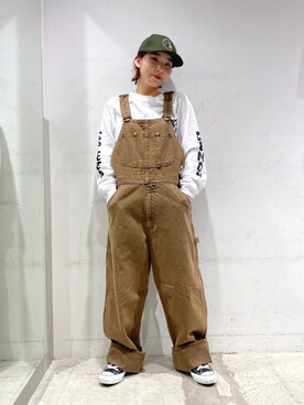 「XLARGE（エクストララージ）のアイテム（オールインワン・サロペット）」を使った、REMIさん（レディース・155cm）の秋コーディネート