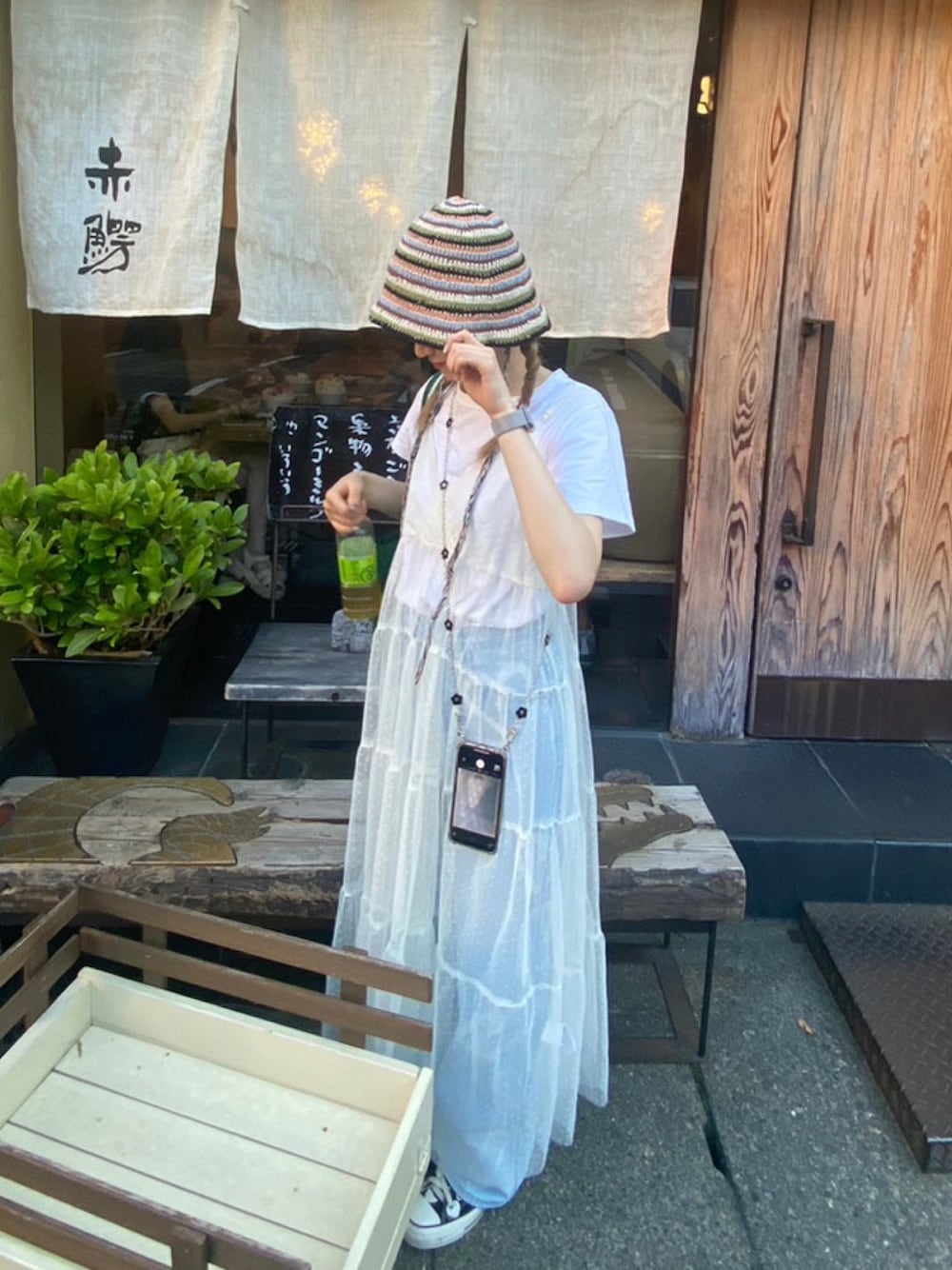 「アツいコーデ全部見せ、夏コーデ、夏ファッション、シンプルコーデ、おでかけコーデ、大人カジュアル、ootd、レイヤードスタイル、シースルーワンピース、シアートップス、いいね、save、フォローお願いします🤑、お洒落さんとつながりたい、おしゃれさんと繋がりたい、スニーカーコーデ、古着MIX」｜「SHEINのアイテム（ハット、その他）」を使った、ミドリさん（レディース・160cm）の夏コーディネートの1枚目の写真