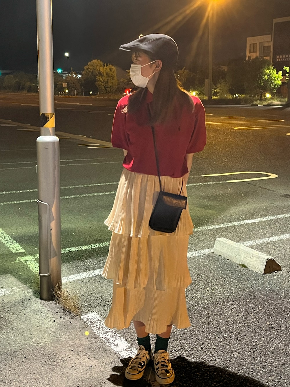 「このスタイルがお気に入り、夏服コーデ、大人コーデ、シンプル、ゆるコーデ、カジュアルコーデ、お洒落さんとつながりたい、古着MIX、カジュアルガーリー、いいね、save、フォローお願いします🤑、いいね返し、ハンチング、Polo Ralph Lauren、ポロシャツ、ポロラルフローレン」｜「POLO RALPH LAURENのアイテム（ポロシャツ、レッド系）」を使った、ミドリさん（レディース・160cm）の夏コーディネートの1枚目の写真
