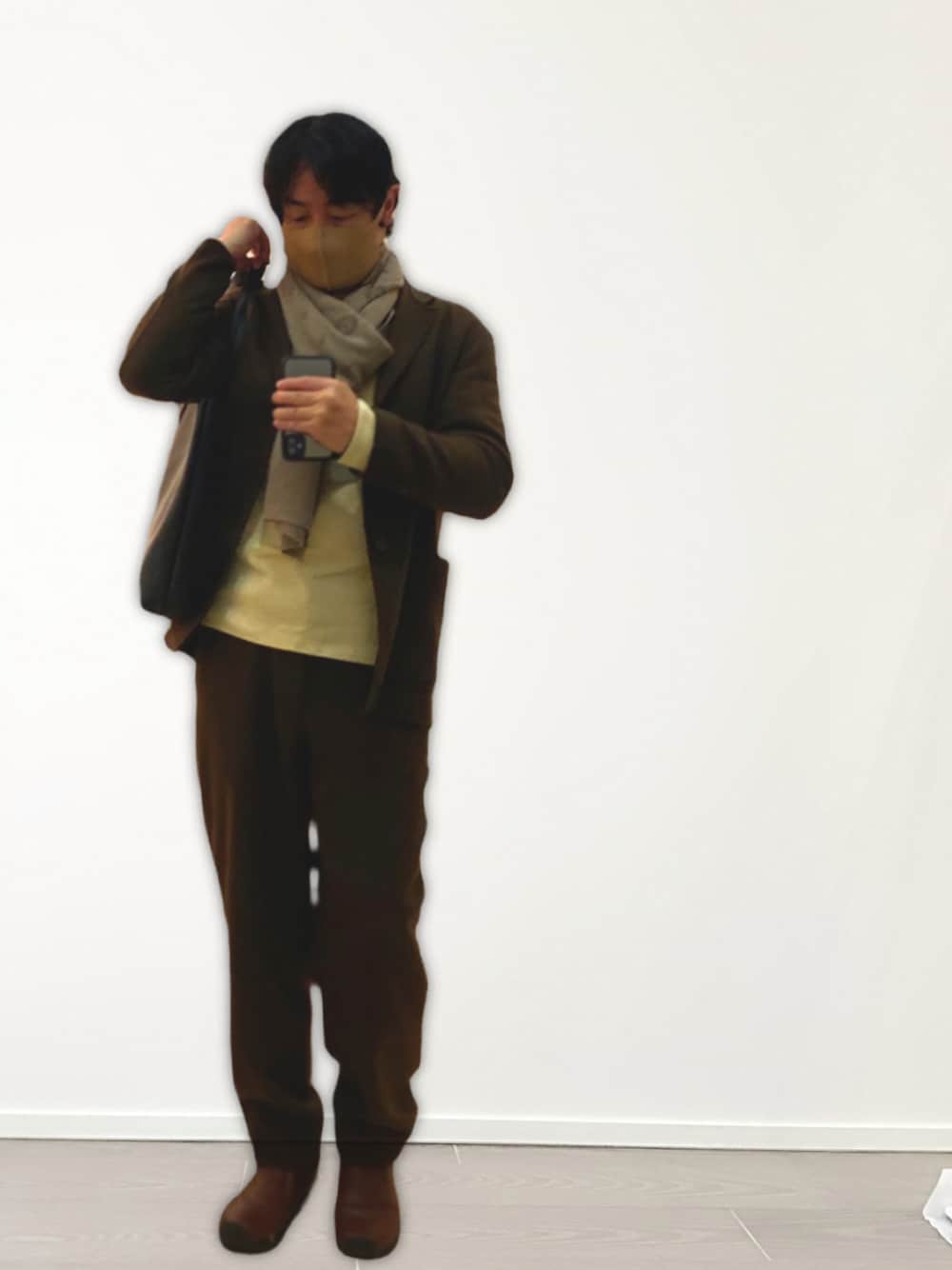「合成写真、秋冬コーデ、UNIQLO U、UNIQLO、ブラウンコーデ」｜「UNIQLOのウールブレンド　テーラードジャケット（テーラードジャケット、ブラウン系）」を使った、enjoy365さん（メンズ・171cm）の冬コーディネートの1枚目の写真