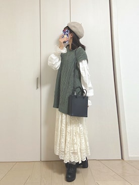 「Bleu Bleuet（ブルーブルーエ）のアイテム（ハンチング/ベレー帽）」を使った、Mayさん（レディース・156cm）の秋コーディネート