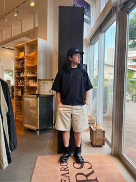 「KEEN（キーン）のアイテム（Tシャツ/カットソー、ブルー系）」を使った、下田海秀さん（メンズ・168cm）の春コーディネート