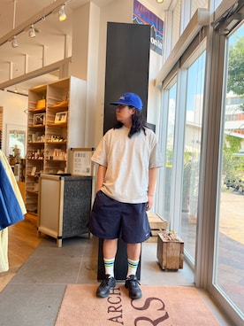 「LOTTO（ロット）のLOTTO　MULTI FUNCTION SHORT-SLEEVE T-SHIRTS（Tシャツ/カットソー、グレー系）」を使った、下田海秀さん（メンズ・168cm）の夏コーディネート