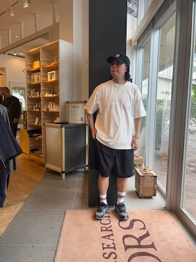 「LOTTO（ロット）のLOTTO　WE LOSANGA LOTTO SHORT-SLEEVE T-SHIRTS（Tシャツ/カットソー、ホワイト系）」を使った、下田海秀さん（メンズ・168cm）の夏コーディネート