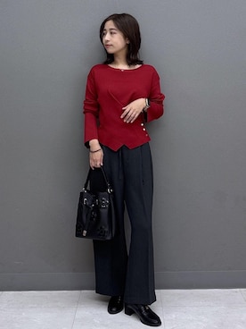 「Juze（ジュゼ）のメタルロゴヒールローファー（ローファー、ブラック系）」を使った、スズさん（レディース・152cm）の秋コーディネート