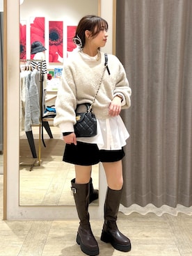 「VIS（ビス）の【洗える】ジャージメルトンショートパンツ（その他パンツ）」を使った、スズさん（レディース・152cm）の冬コーディネート