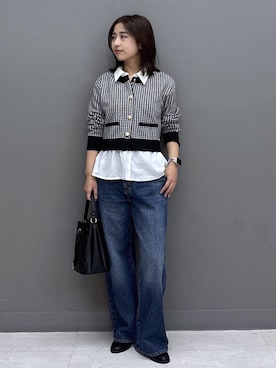 「Juze（ジュゼ）のメタルロゴヒールローファー（ローファー、ブラック系）」を使った、スズさん（レディース・152cm）の秋コーディネート