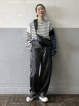 「ADAM ET ROPE'（アダムエロペ）の【EO（イオ）】Figaro and mirror cut chain necklace（Necklace、ゴールド系）」を使った、MATSUMURAさん（レディース・159cm）の春コーディネート