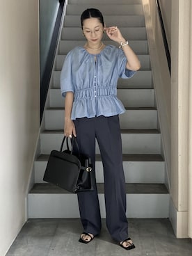 「ADAM ET ROPE'（アダムエロペ）のアイテム（トートバッグ）」を使った、MATSUMURAさん（レディース・159cm）の夏コーディネート