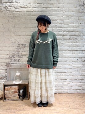 「ティアードスカート」｜「アイテム（ハンチング/ベレー帽）」を使った、ことり🐥さん（レディース・147cm）の秋コーディネート
