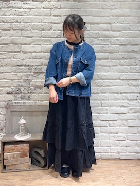 「秋先取りコーデ」｜「アイテム（デニムジャケット）」を使った、ことり🐥さん（レディース・147cm）の秋コーディネート