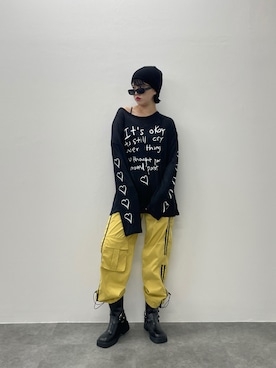 「アイテム（カーゴパンツ、イエロー系）」を使った、jiasecondofficialさん（レディース・163cm）の秋コーディネート